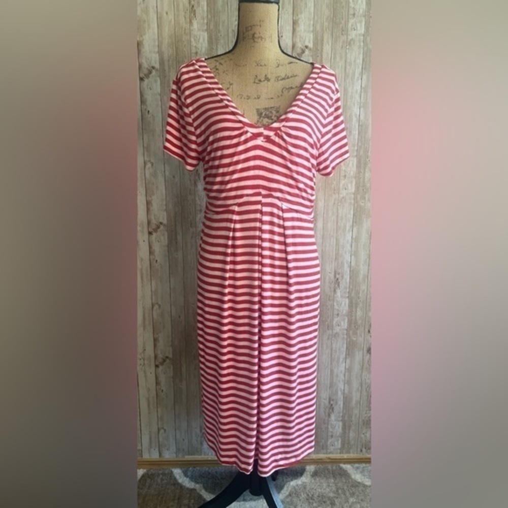 K Jordan Pink And White V Neck Striped Shirt Dress